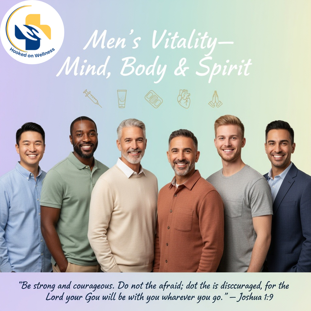 Hooked on Wellness for men's vitality, mind, body and spirit graphic